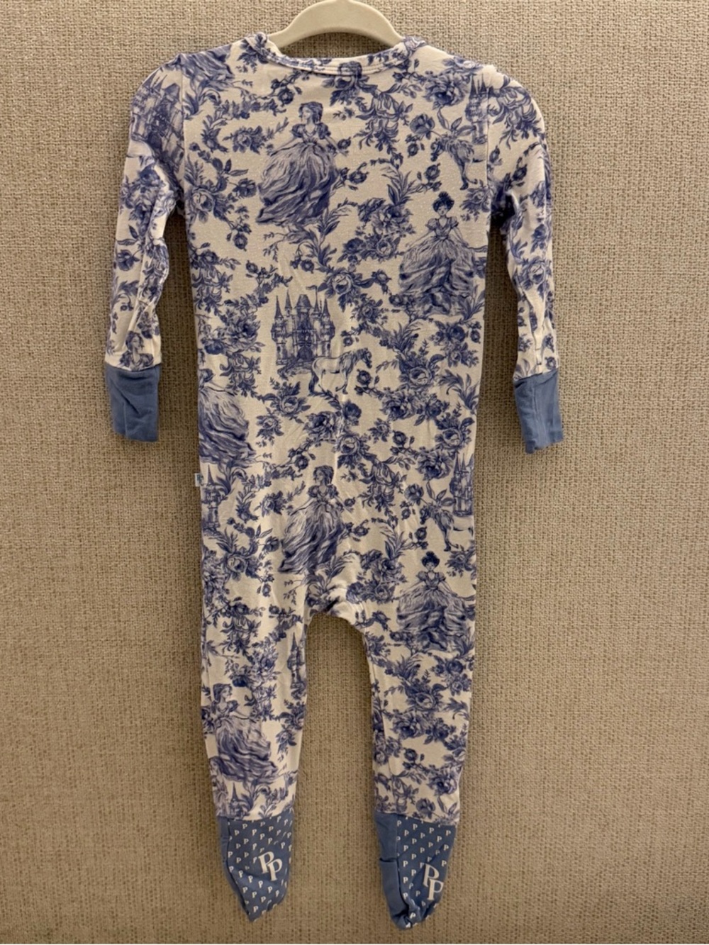 Posh Peanut Blue and Cream Toile Zip Footed One-Piece - Picture 3 of 3